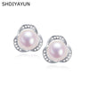 Natural Freshwater Pearl Earrings For Women Clover Flower Shape