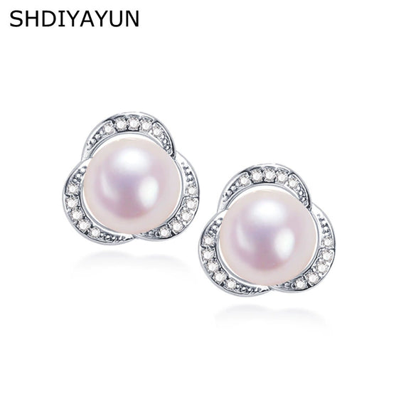 Natural Freshwater Pearl Earrings For Women Clover Flower Shape