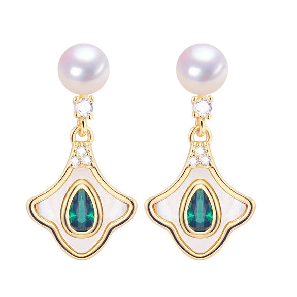 Natural Freshwater Pearl Earrings For Women Elegant Retro With Oblate And Flat Round Bun Round Shape And 18K Gold Color Preservation