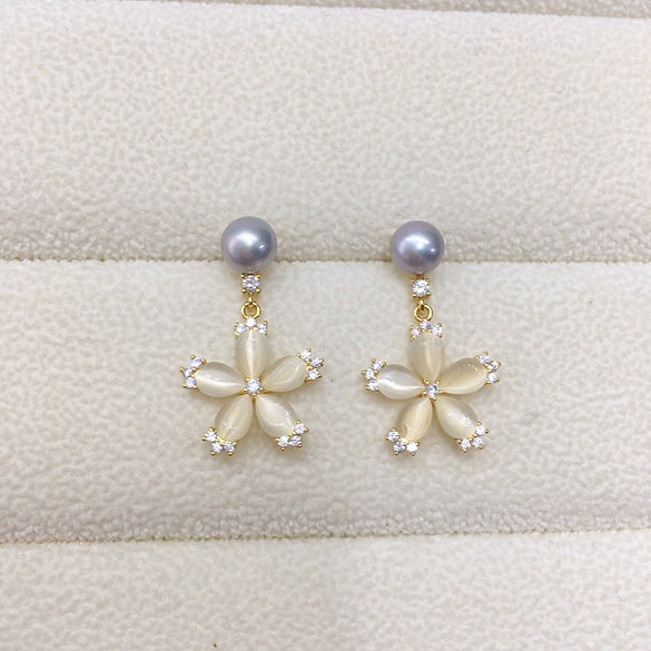 Natural Freshwater Pearl Earrings For Women Fashion Flat Round Oblate Style