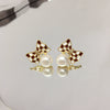 Natural Freshwater Pearl Earrings For Women Fashion Ribbon Bow Style With Alloy Inlaid Gemstones And Flat Round Pearls