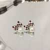 Natural Freshwater Pearl Earrings For Women Fashion Ribbon Bow Style With Alloy Inlaid Gemstones And Flat Round Pearls