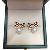 Natural Freshwater Pearl Earrings For Women Fashion Ribbon Bow Style With Alloy Inlaid Gemstones And Flat Round Pearls