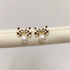 Natural Freshwater Pearl Earrings For Women Fashion Ribbon Bow Style With Alloy Inlaid Gemstones And Flat Round Pearls