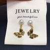 Natural Freshwater Pearl Earrings For Women French Vintage Retro Bronze Butterfly Shape Alloy Inlaid With Gemstones