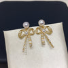Natural Freshwater Pearl Earrings For Women Oblate Shape Alloy Inlaid With Artificial And Semiprecious Gemstones