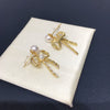 Natural Freshwater Pearl Earrings For Women Oblate Shape Alloy Inlaid With Artificial And Semiprecious Gemstones