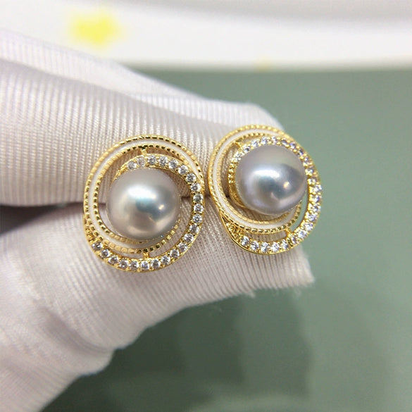 Natural Freshwater Pearl Earrings For Women S925 Sterling Silver 18K Goldfilled Microembedded Oblate Style