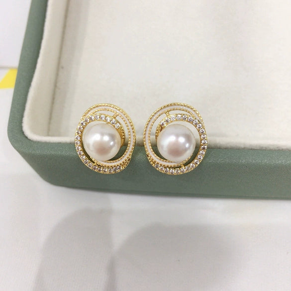 Natural Freshwater Pearl Earrings For Women S925 Sterling Silver 18K Goldfilled Microembedded Oblate Style