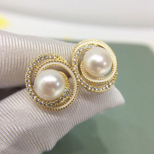 Natural Freshwater Pearl Earrings For Women S925 Sterling Silver 18K Goldfilled Microembedded Oblate Style
