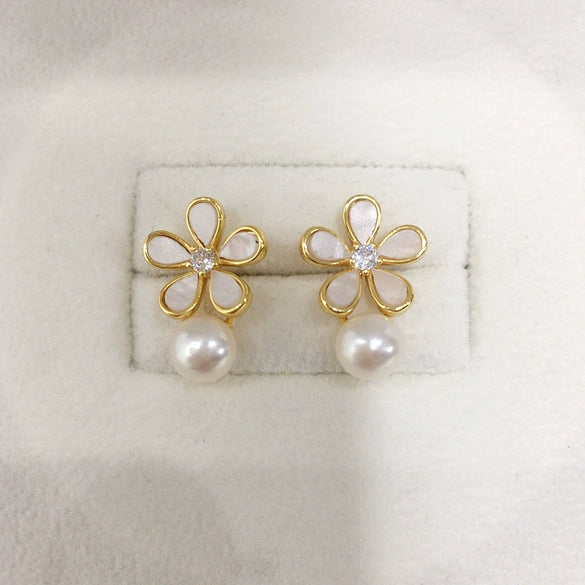 Natural Freshwater Pearl Earrings For Women S925 Sterling Silver 18K Goldfilled Oblate Shape