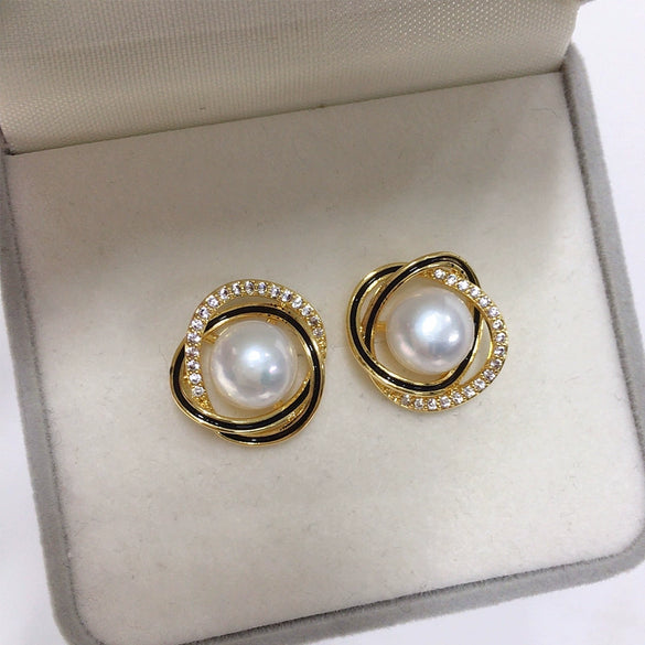 Natural Freshwater Pearl Earrings For Women S925 Sterling Silver 18K Goldfilled Oblate Shape