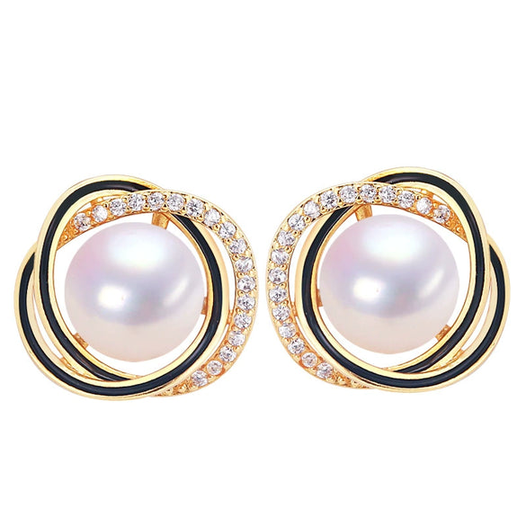 Natural Freshwater Pearl Earrings For Women S925 Sterling Silver 18K Goldfilled Oblate Shape