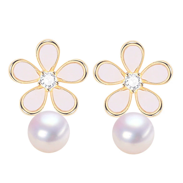 Natural Freshwater Pearl Earrings For Women S925 Sterling Silver 18K Goldfilled Oblate Shape