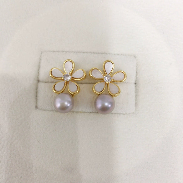 Natural Freshwater Pearl Earrings For Women S925 Sterling Silver 18K Goldfilled Oblate Shape