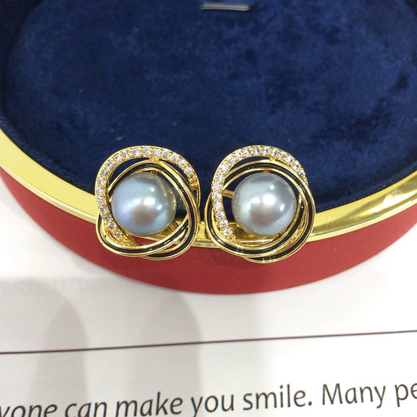 Natural Freshwater Pearl Earrings For Women S925 Sterling Silver 18K Goldfilled Oblate Shape