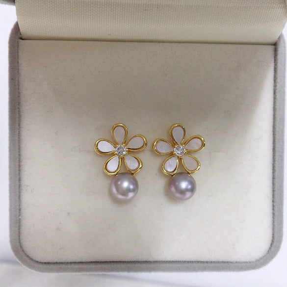 Natural Freshwater Pearl Earrings For Women S925 Sterling Silver 18K Goldfilled Oblate Shape