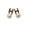 Natural Freshwater Pearl Earrings For Women S925 Sterling Silver Needle 18K Goldfilled Letter H Alloy Inlaid With Artificial And Semiprecious Stones Oblate Shape