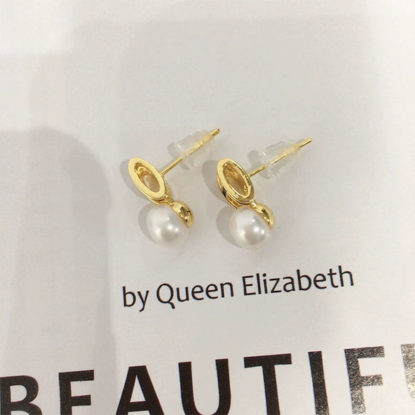 Natural Freshwater Pearl Earrings For Women S925 Sterling Silver Needle 18K Goldfilled Letter H Alloy Inlaid With Artificial And Semiprecious Stones Oblate Shape