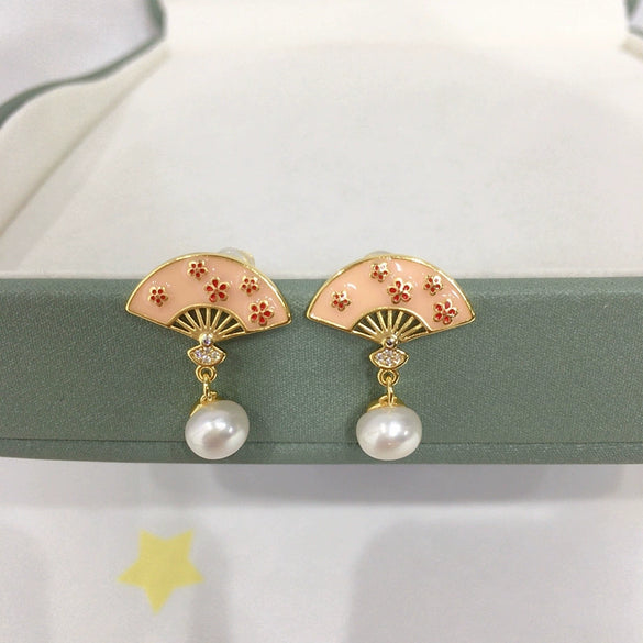 Natural Freshwater Pearl Earrings For Women S925 Sterling Silver Needle Oblate Shape