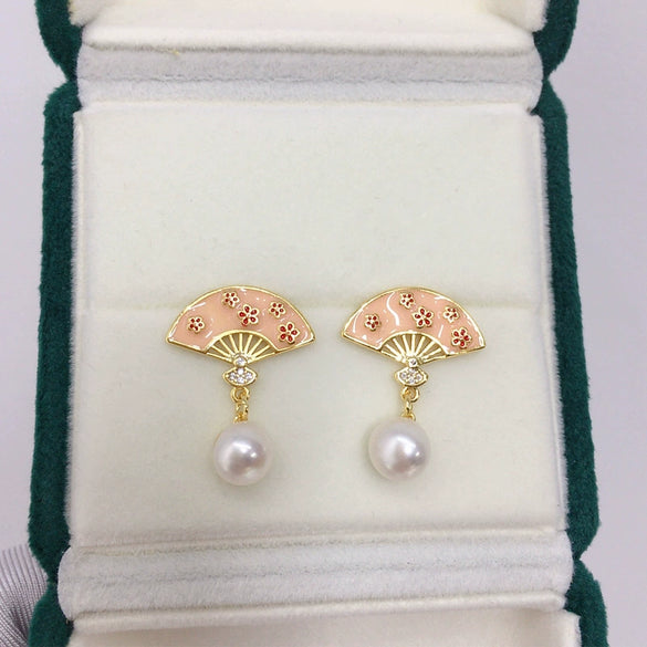 Natural Freshwater Pearl Earrings For Women S925 Sterling Silver Needle Oblate Shape