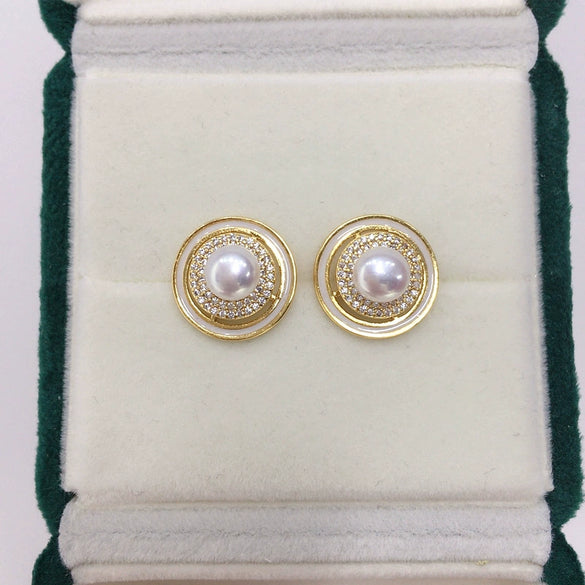 Natural Freshwater Pearl Earrings For Women S925 Sterling Silver Needles Oblate Shape