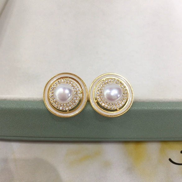Natural Freshwater Pearl Earrings For Women S925 Sterling Silver Needles Oblate Shape