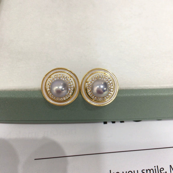 Natural Freshwater Pearl Earrings For Women S925 Sterling Silver Needles Oblate Shape