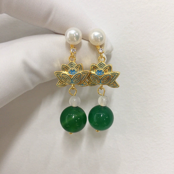 Natural Freshwater Pearl Earrings For Women S925 Sterling Silver Oblate Style