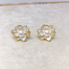 Natural Freshwater Pearl Earrings For Women S925 Sterling Silver Painted Goldedged Oblate Pearl Earrings Alloy Inlaid With Artificial Gemstones Semiprecious Stones