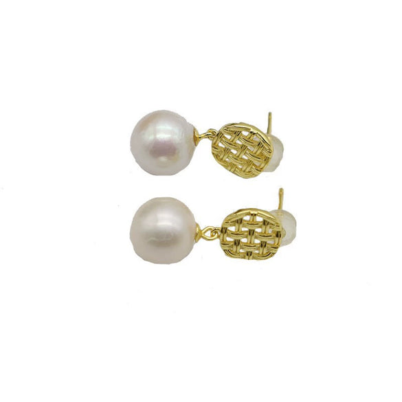 Natural Freshwater Pearl Earrings In 925 Sterling Silver Geometric Retro Electroplated Simple High Quality Jewelry For Women