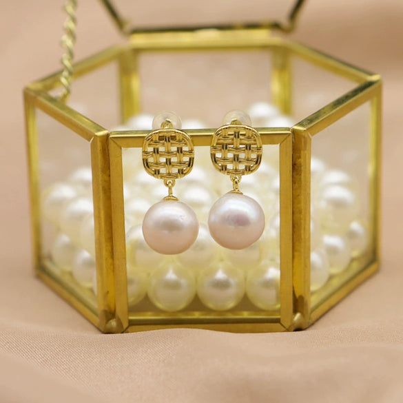 Natural Freshwater Pearl Earrings In 925 Sterling Silver Geometric Retro Electroplated Simple High Quality Jewelry For Women