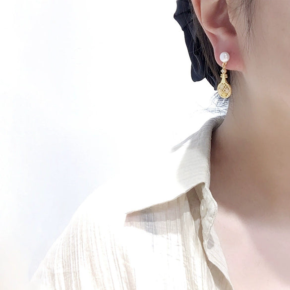 Natural Freshwater Pearl Earrings S925 Sterling Silver Women's Flat Round Bun Round Oblate Style