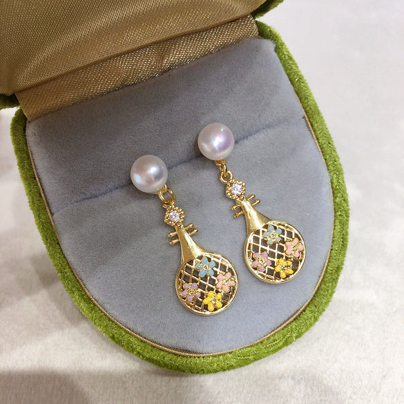 Natural Freshwater Pearl Earrings S925 Sterling Silver Women's Flat Round Bun Round Oblate Style