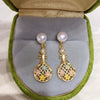 Natural Freshwater Pearl Earrings S925 Sterling Silver Women's Flat Round Bun Round Oblate Style