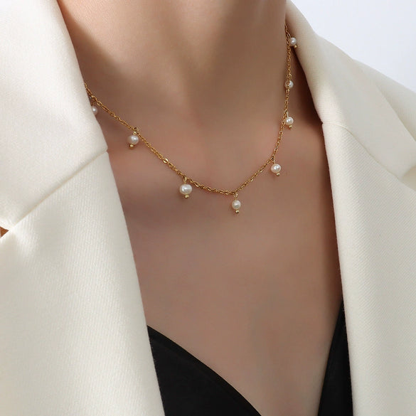 Natural Freshwater Pearl Geometric Necklace For Women Retro Minimalist Pearl Sweater Chain Statement Jewelry