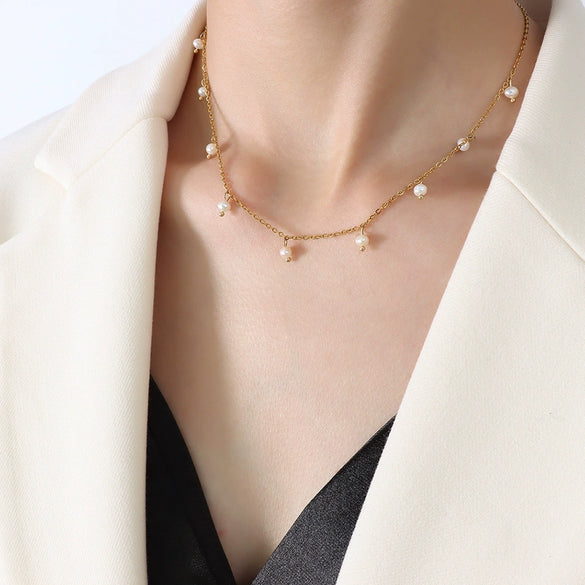 Natural Freshwater Pearl Geometric Necklace For Women Retro Minimalist Pearl Sweater Chain Statement Jewelry