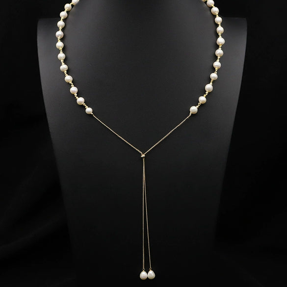 Natural Freshwater Pearl Handmade Braided Tassel Clavicle Necklace With Drop Shape And Electroplating Treatment