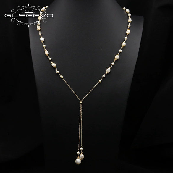 Natural Freshwater Pearl Handmade Braided Tassel Clavicle Necklace With Drop Shape And Electroplating Treatment