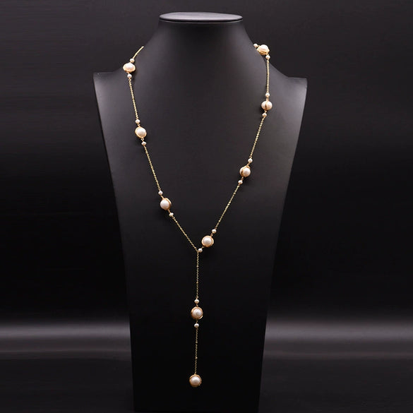 Natural Freshwater Pearl Handmade Braided Tassel Clavicle Necklace With Drop Shape And Electroplating Treatment