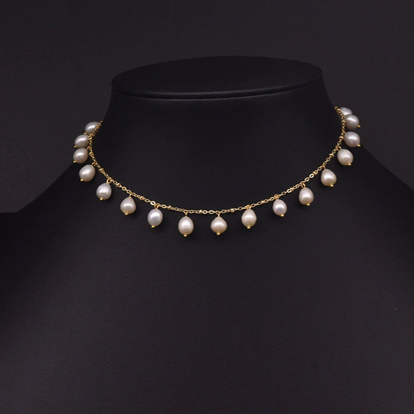 Natural Freshwater Pearl Handmade Braided Tassel Clavicle Necklace With Drop Shape And Electroplating Treatment