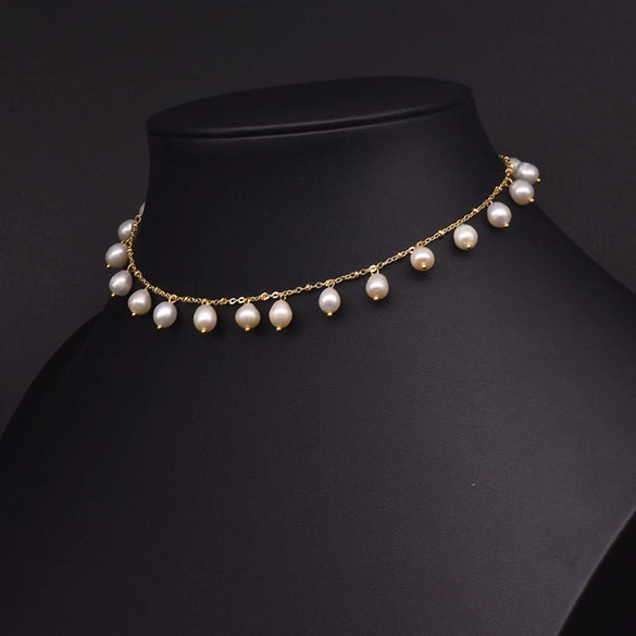 Natural Freshwater Pearl Handmade Braided Tassel Clavicle Necklace With Drop Shape And Electroplating Treatment