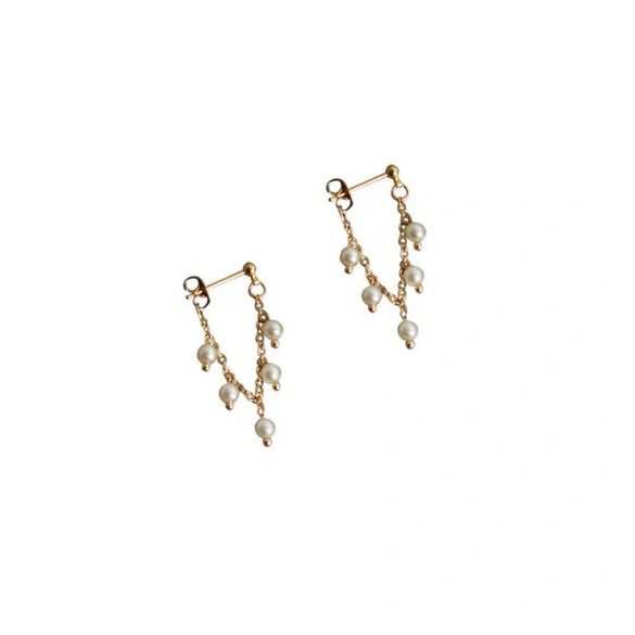 Natural Freshwater Pearl Minimalist Wheat Style Women's Earrings With Flat Round And Bun Round Shapes
