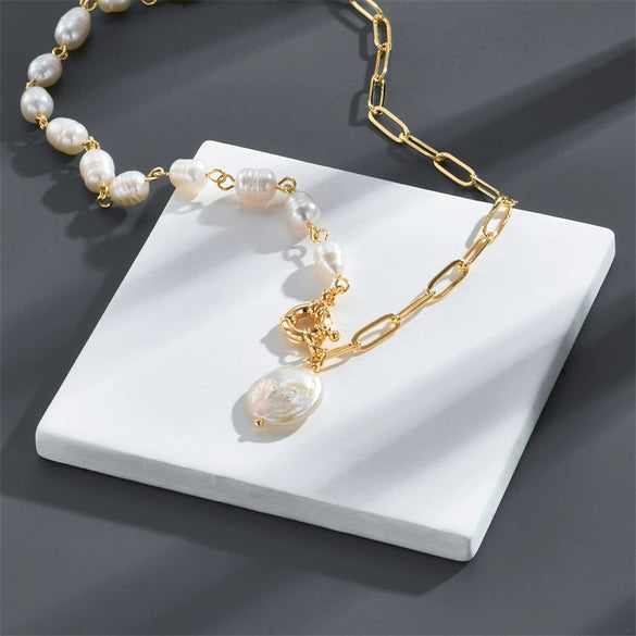Natural Freshwater Pearl Necklace For Women With Copper Chain And Star Pattern