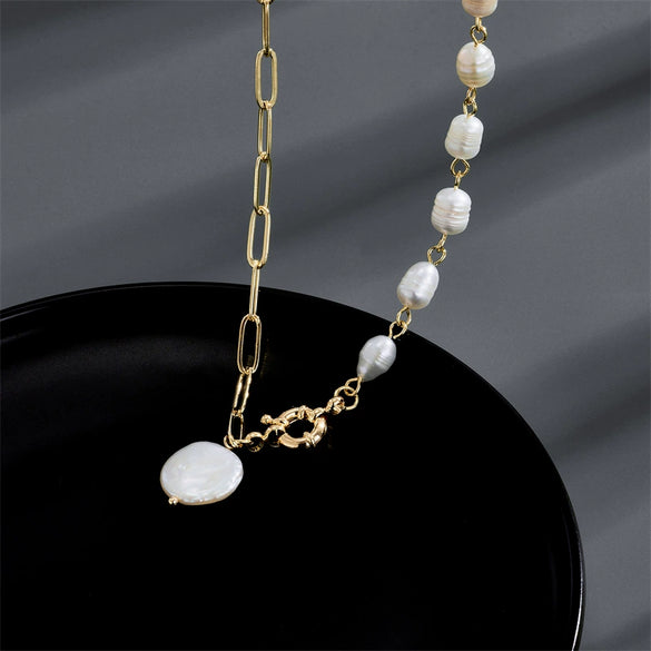 Natural Freshwater Pearl Necklace For Women With Copper Chain And Star Pattern