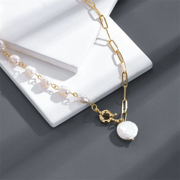 Natural Freshwater Pearl Necklace For Women With Copper Chain And Star Pattern