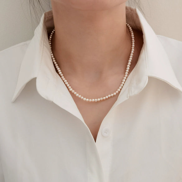 Natural Freshwater Pearl Necklace Geometric Style Electroplated Ball Chain