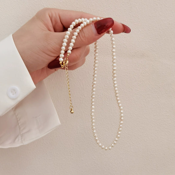 Natural Freshwater Pearl Necklace Geometric Style Electroplated Ball Chain