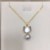Natural Freshwater Pearl Pendant Jewelry With Sea Shell And Cat Design Copper Accessories