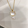 Natural Freshwater Pearl Pendant Jewelry With Sea Shell And Cat Design Copper Accessories